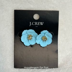 J. Crew Blue Flower Statement Earrings, Floral Layering Petals, StyleBD753